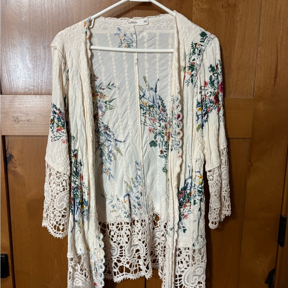 Scully Women's Floral Embroidered Lace Cardigan - Cream
